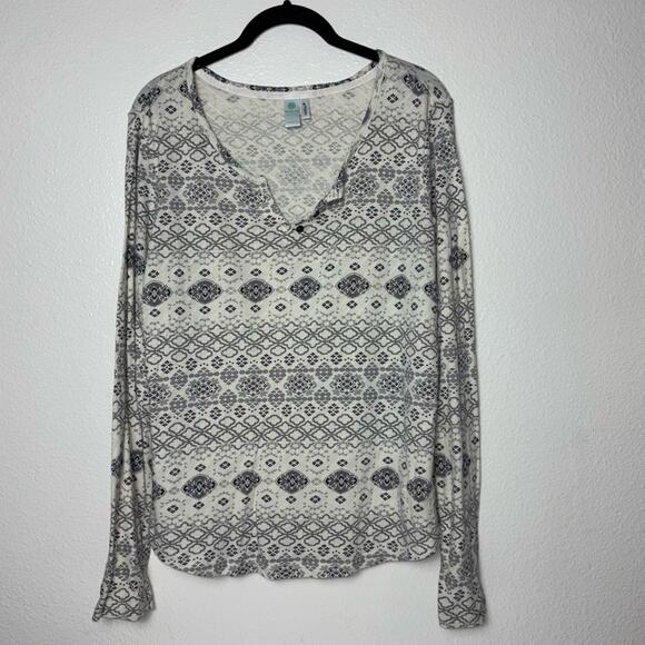 Aventura Organic Cotton Printed Light Airy Blouse Women's large Cream Gray - Picture 4 of 16